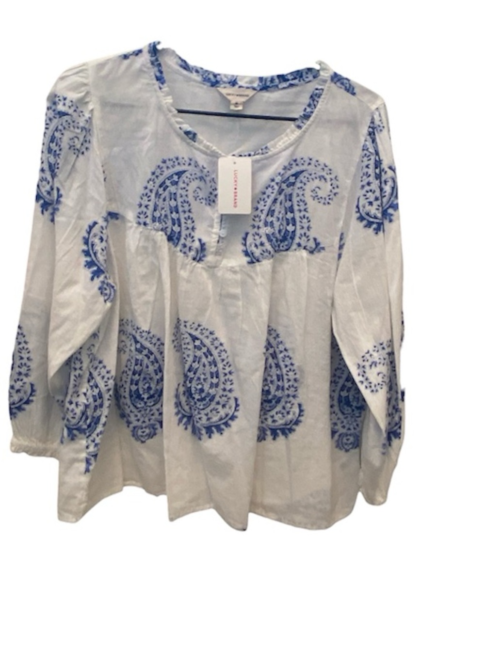 Lucky Brand White Tunic with Blue Paisley Print, XL, NWT